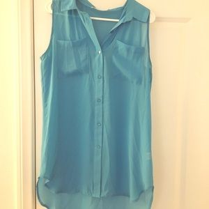 2/$15 Turquoise Button up Sleeveless Blouse